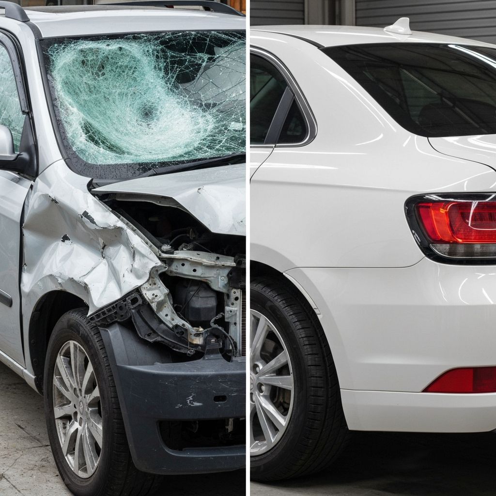 Tesla Model 3 collision repair before and after transformation at auto body shop